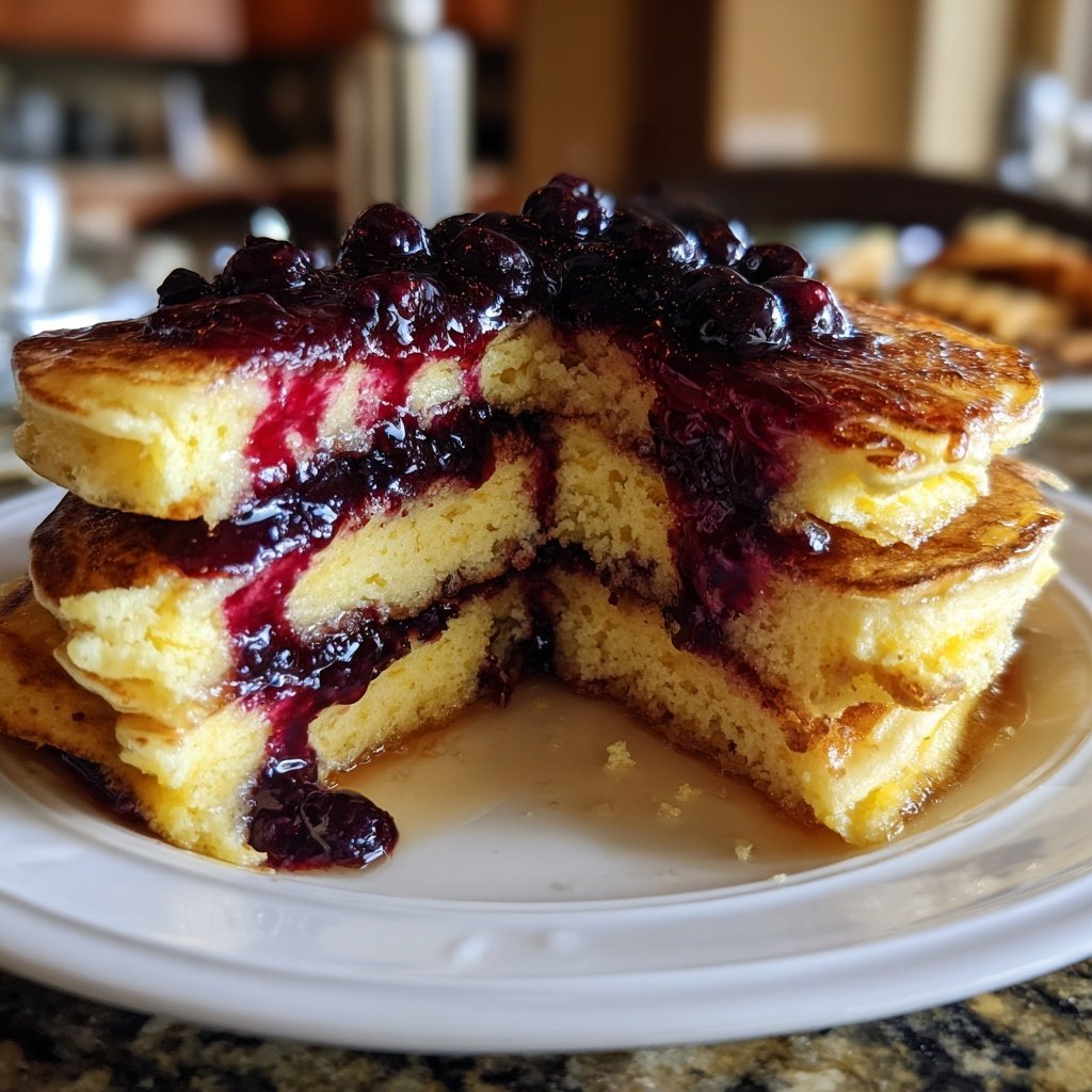Lemon Ricotta Pancakes with Blueberry Syrup