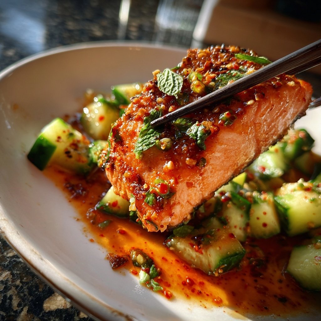 Bang Bang Salmon with Cucumber Salad