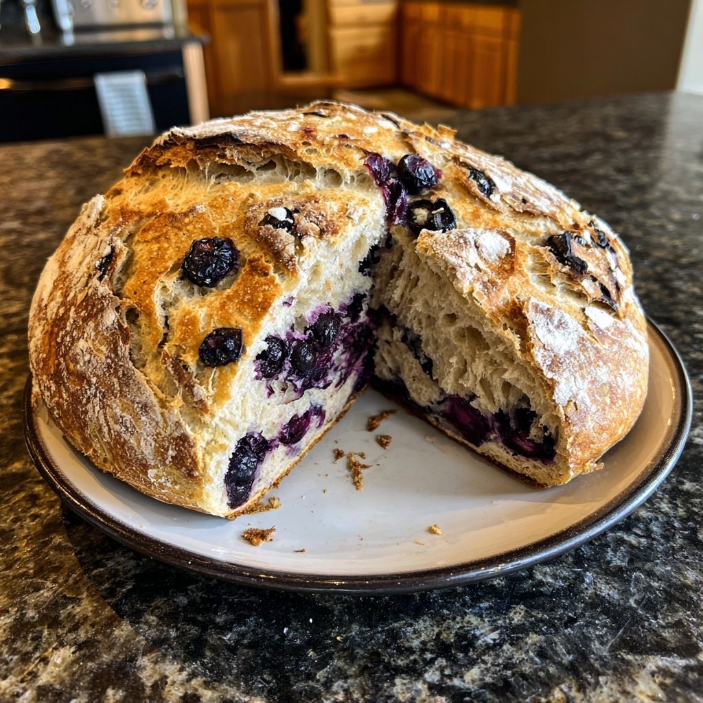 Sweet Blueberry Lemon Sourdough No Knead Bread