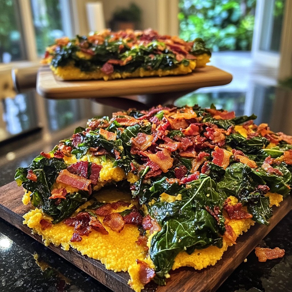 Spicy Rainbow Chard with Bacon and Polenta