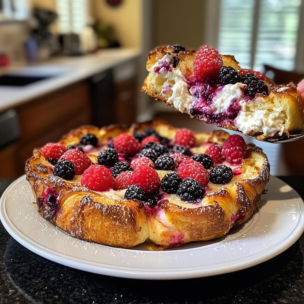 Berry and Cream Cheese Croissant French Toast Bake