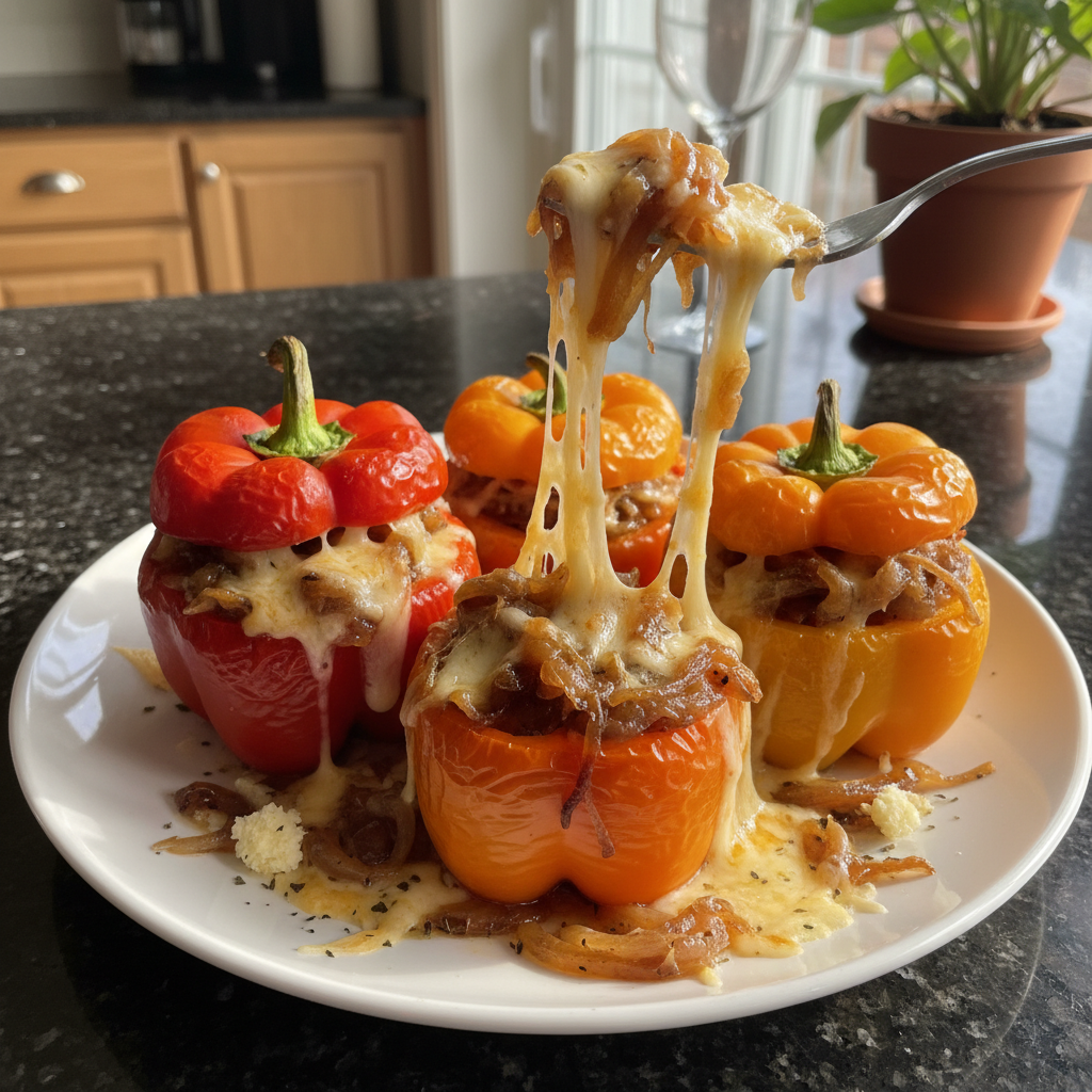 Savory Caramelized Onion Stuffed Peppers