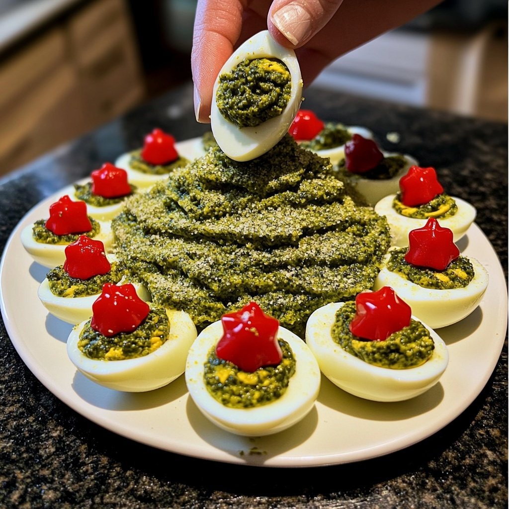 Christmas Tree Deviled Eggs Pesto